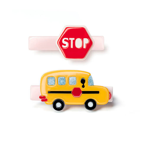 BTS23- Bus Yellow & Red Stop Sign Alligator Clips