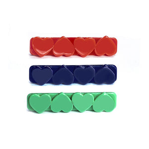 BTS23- Hearts Gn Navy Red Three Alligator Clips