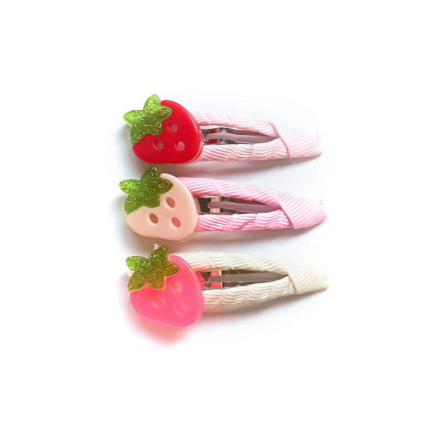 Strawberry Fabric Covered Snap Clips