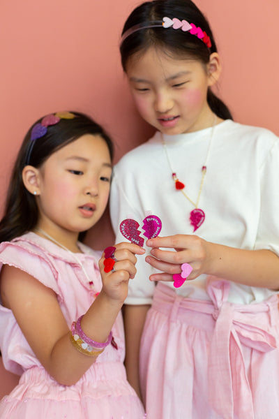 VAL-Heart Split Pink/Red Glitter Alligator Clips