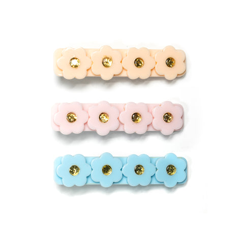 SPR3 Fresh Flowers Blue/Pink/Cream Alligator Clips Set/3