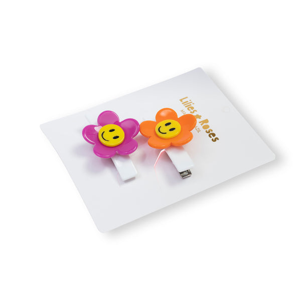 Happy Flower Orange w/ Fuchsia Alligator Clips