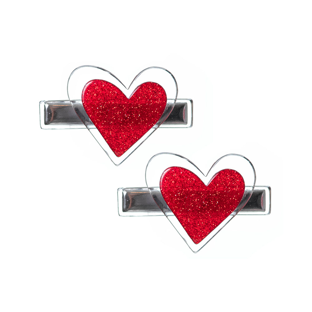 Agatha Heart Glitter Red Alligator Clips -  Lilies & Roses NY