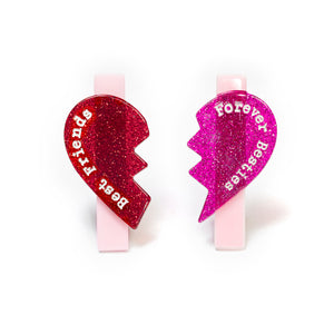 VAL-Heart Split Pink/Red Glitter Alligator Clips