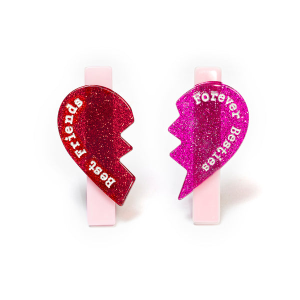 VAL-Heart Split Pink/Red Glitter Alligator Clips