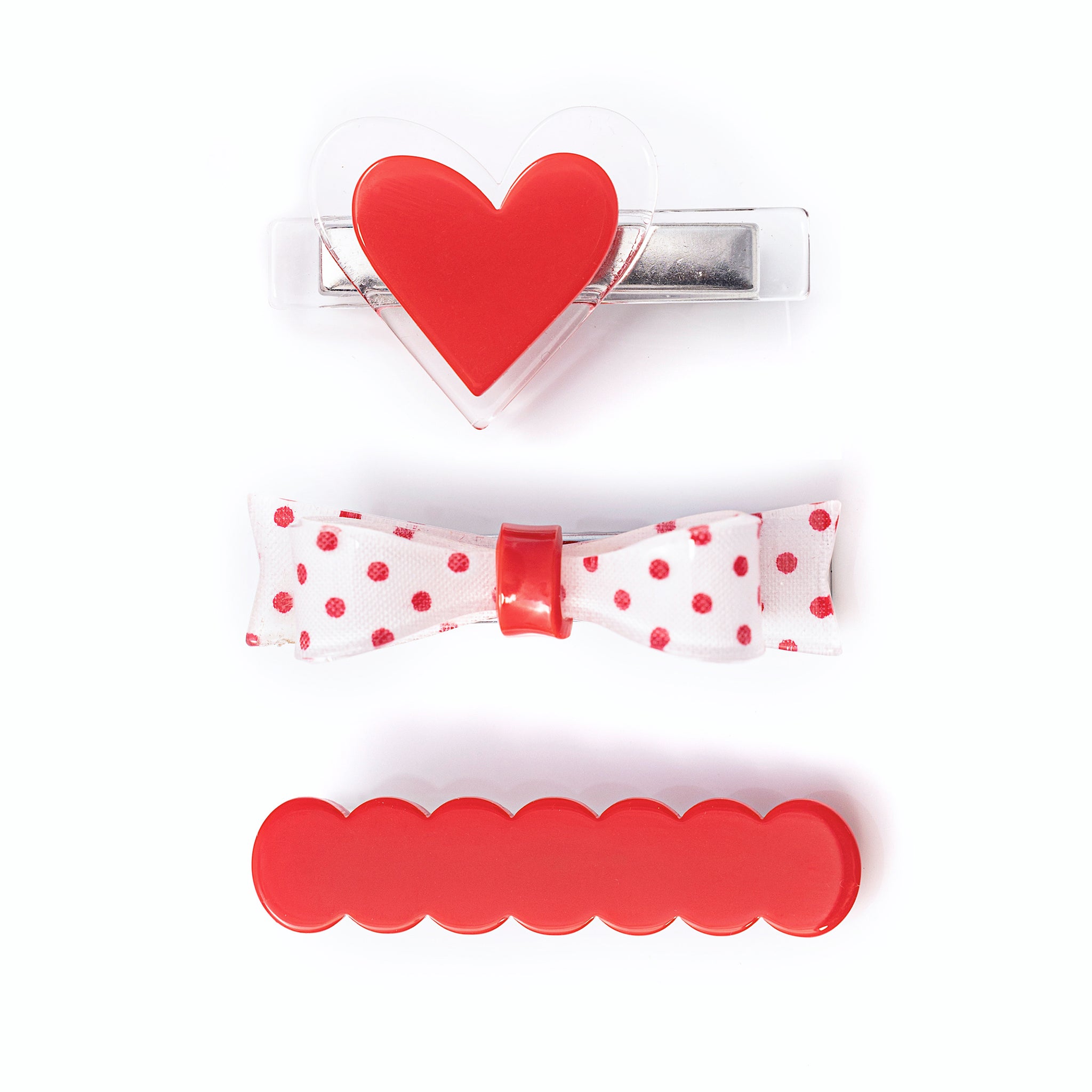 VAL-Bow tie Red Polk Dots Hair Clip (set of 3)