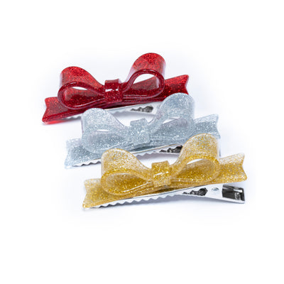 VAL-Glitter Bow Tie Red+Gold+ Silver Alligator Clips