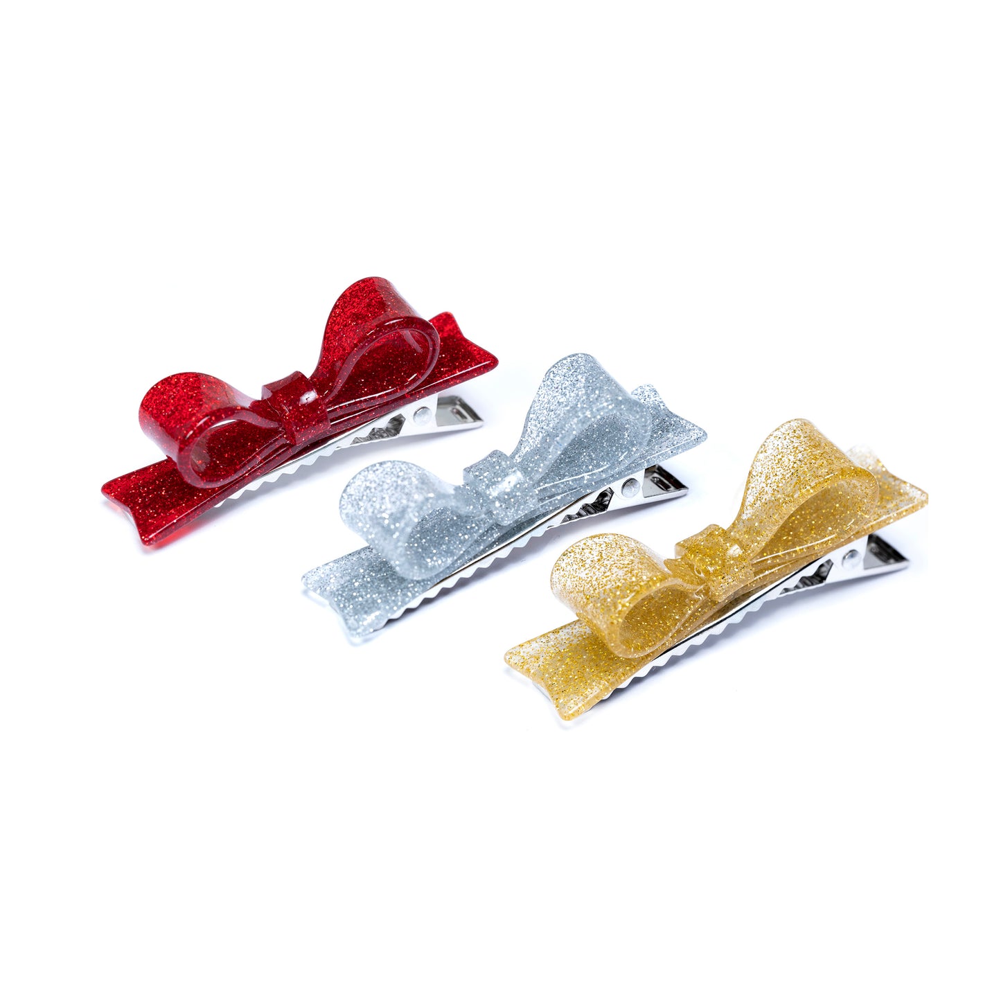 VAL-Glitter Bow Tie Red+Gold+ Silver Alligator Clips