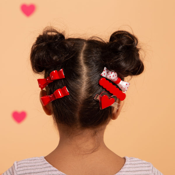 VAL-Bow tie Red Polk Dots Hair Clip (set of 3)