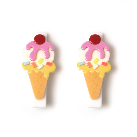 Ice Cream Sundae Pink/Yellow Alligator Clips