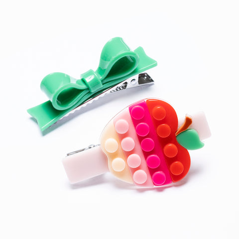 Playful Apple Pink Shades & Bowtie Green Alligator Clips