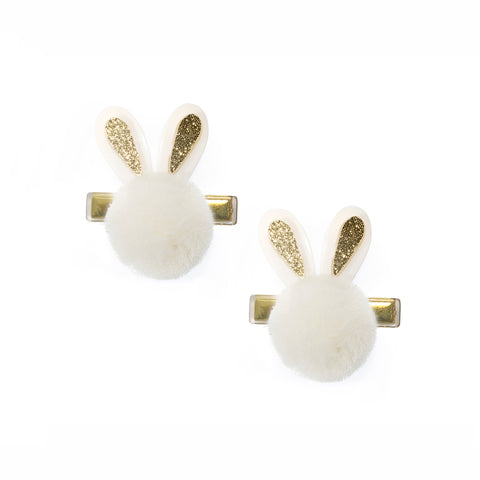 Pompom Bunny Ears Gold Hair Clips
