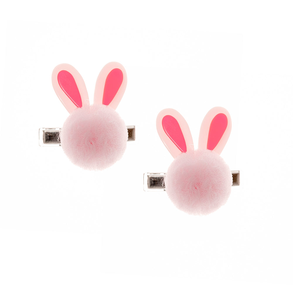 Pompom Bunny Ears Light Pink Hair Clips