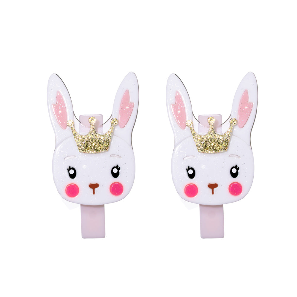 White Easter Bunny with Crown Alligator Clips