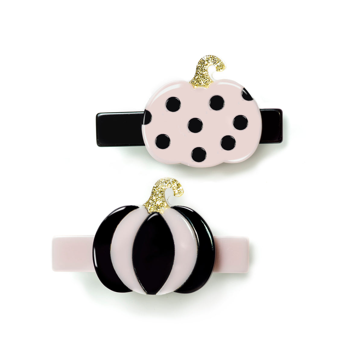 Festive Pumpkins Pink + Black Hair Clips -HAL -  Lilies & Roses NY