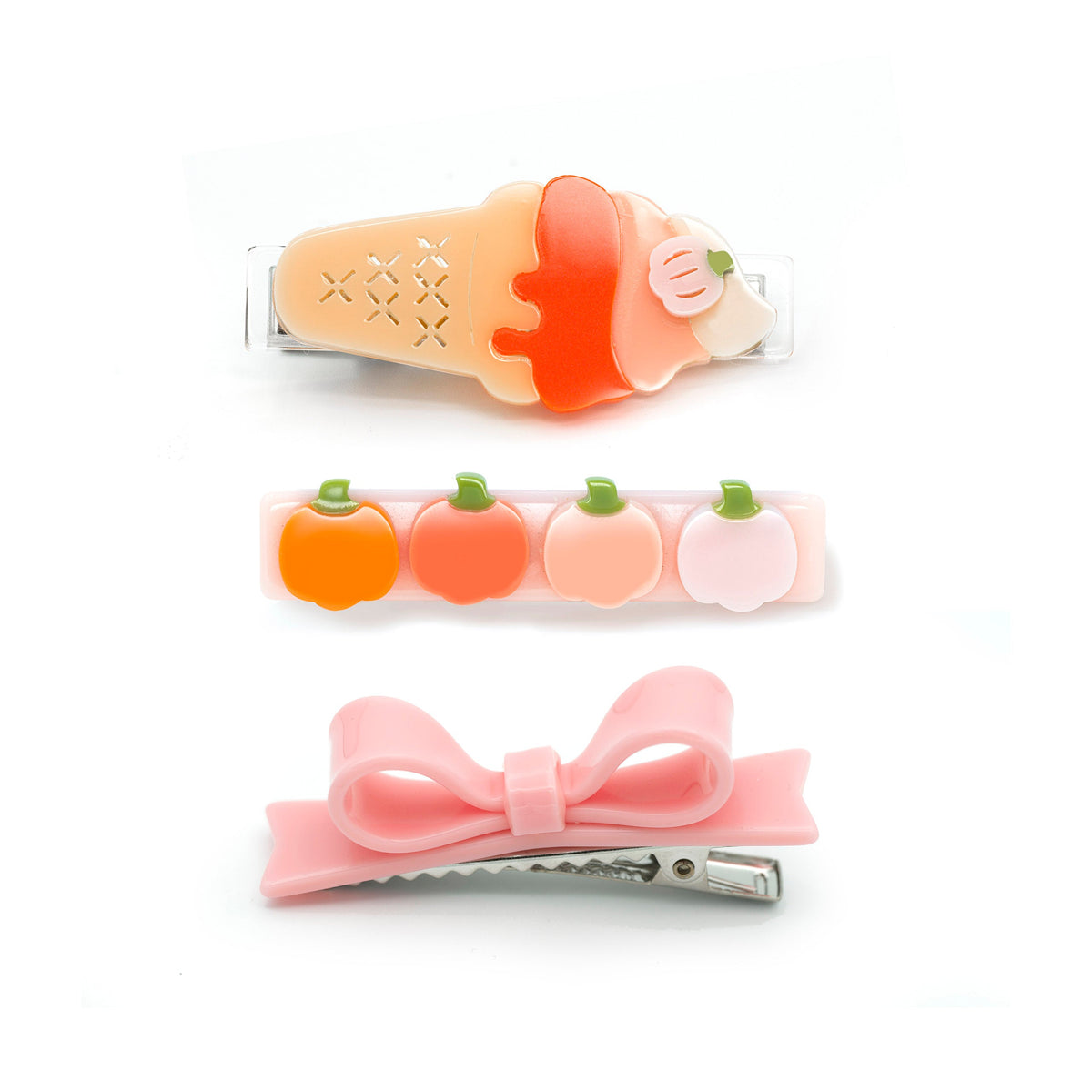 HAL23- Pumpkin & Ice Cream Set Hair Clips -HAL -  Lilies & Roses NY