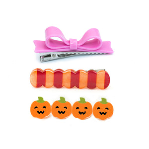 HAL23- Pumpkin & Bowtie Pink Alligator Clips