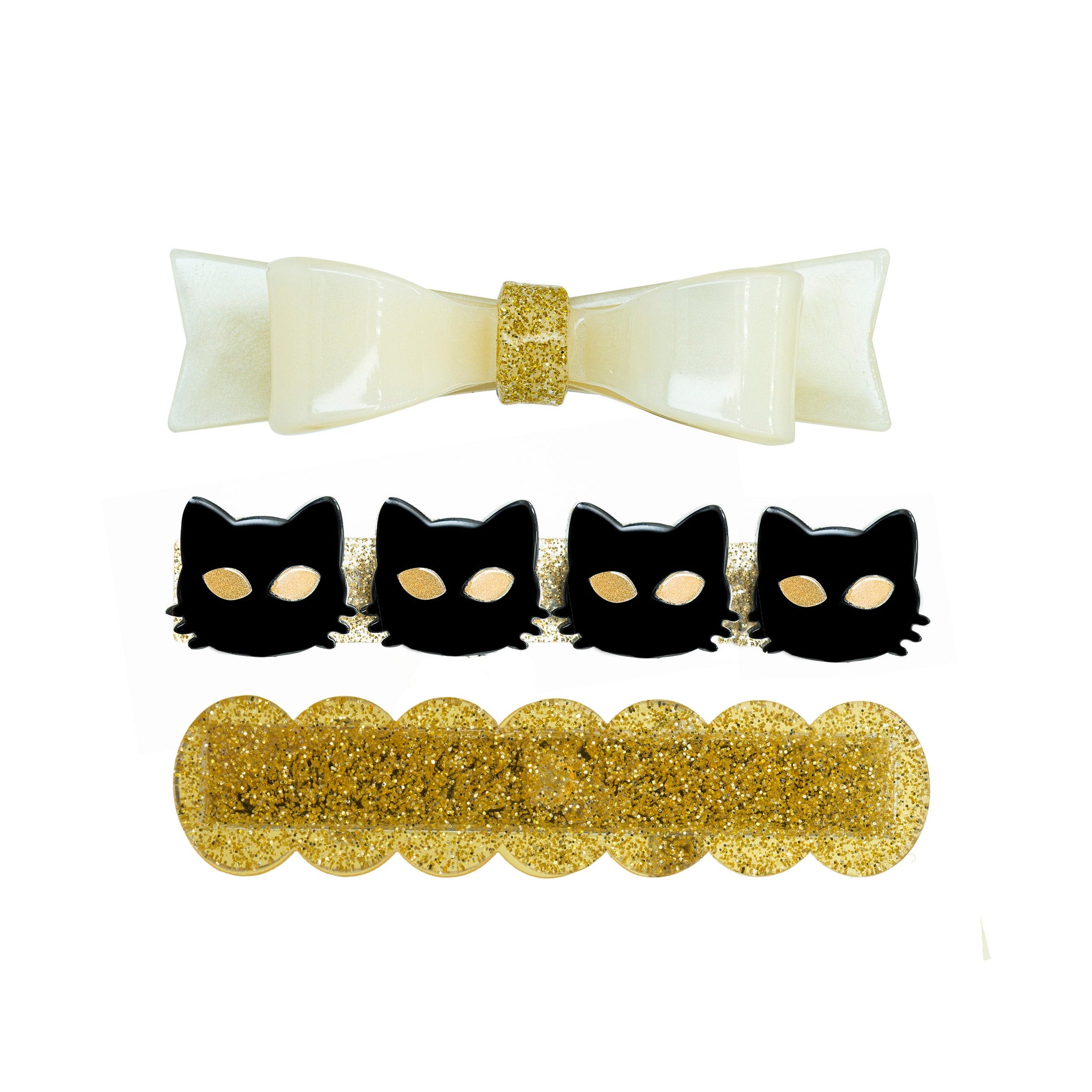 HAL23- Cat Black & Bowtie Alligator Clips