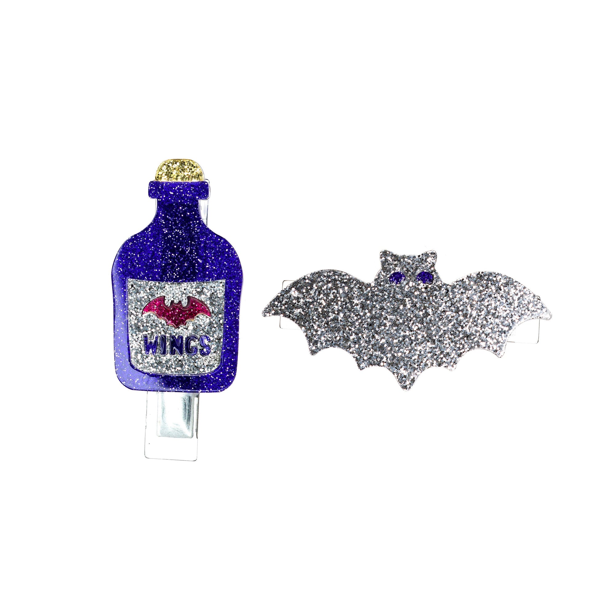 bat and potion sparkly hair clips