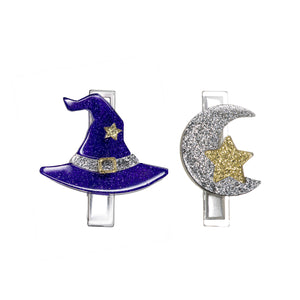HAL23- Witch Hat & Moon Glitter Alligator Clips