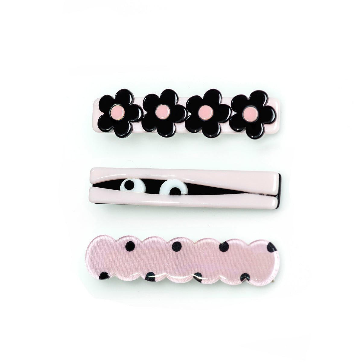 Spooky Mummy Pink Black Hair Clips -HAL -  Lilies & Roses NY