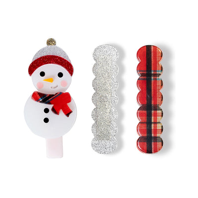 Snowman Wave Red Hair Clips -HOL