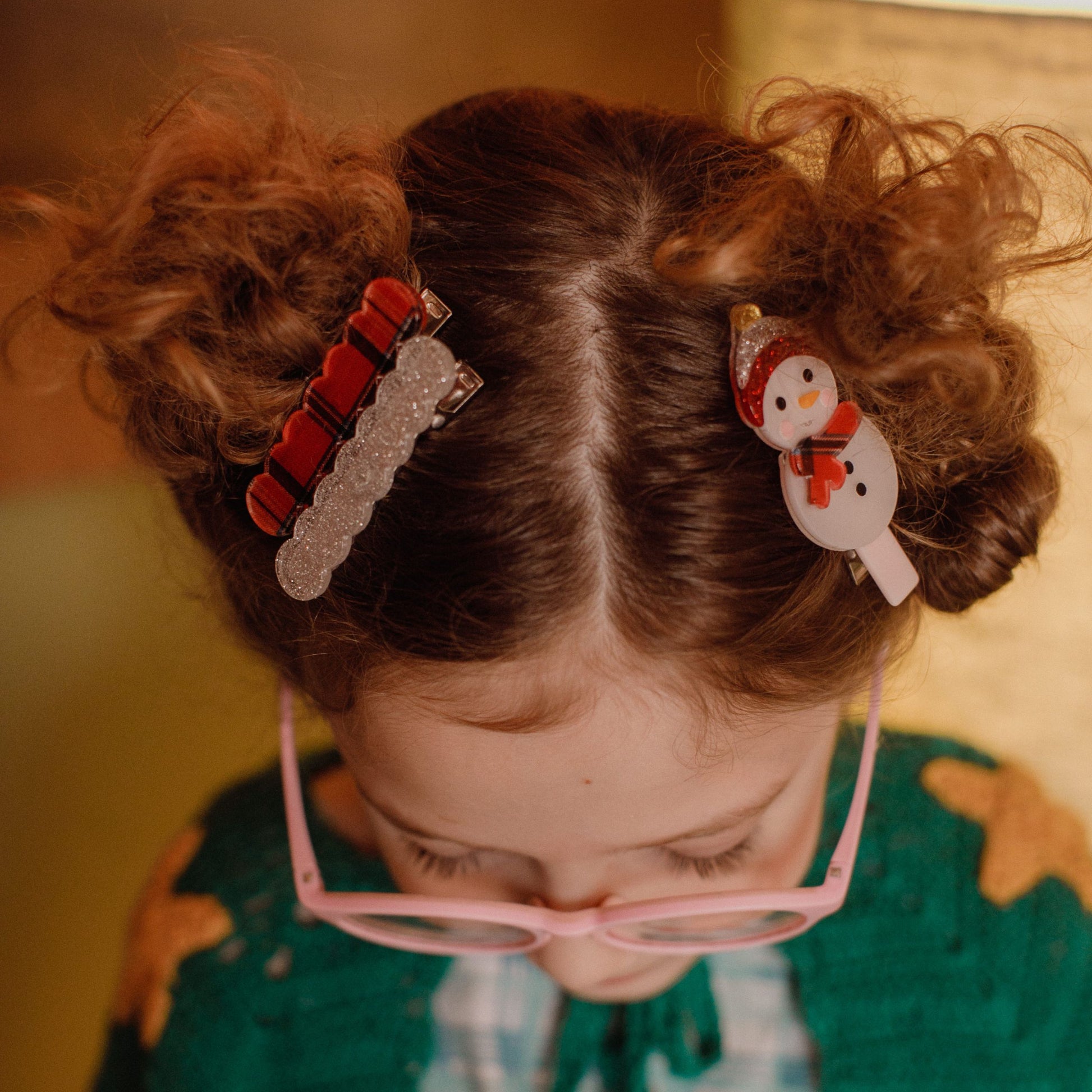 Snowman Wave Red Hair Clips -HOL