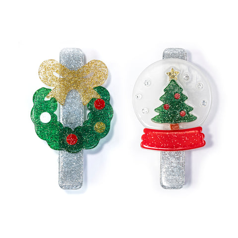HOL-Christmas Wreath & Snow Globe Alligator Clips