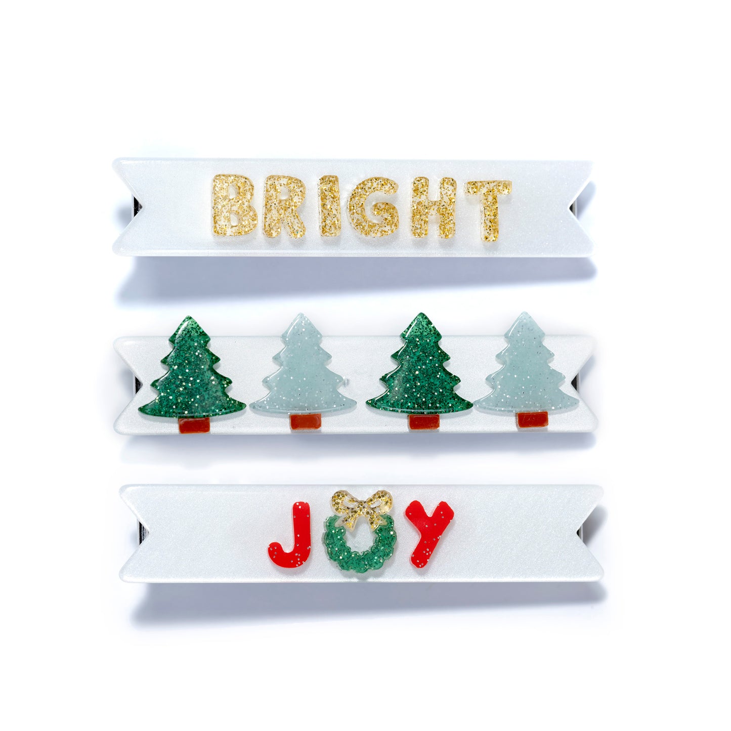 Christmas Joy Satin White Hair Clips -HOL