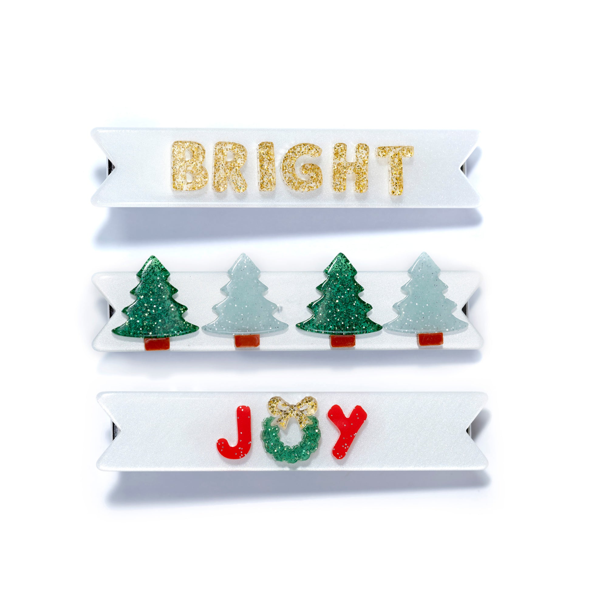 Christmas Joy Satin White Hair Clips -HOL