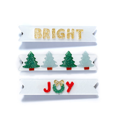 Christmas Joy Satin White Hair Clips -HOL