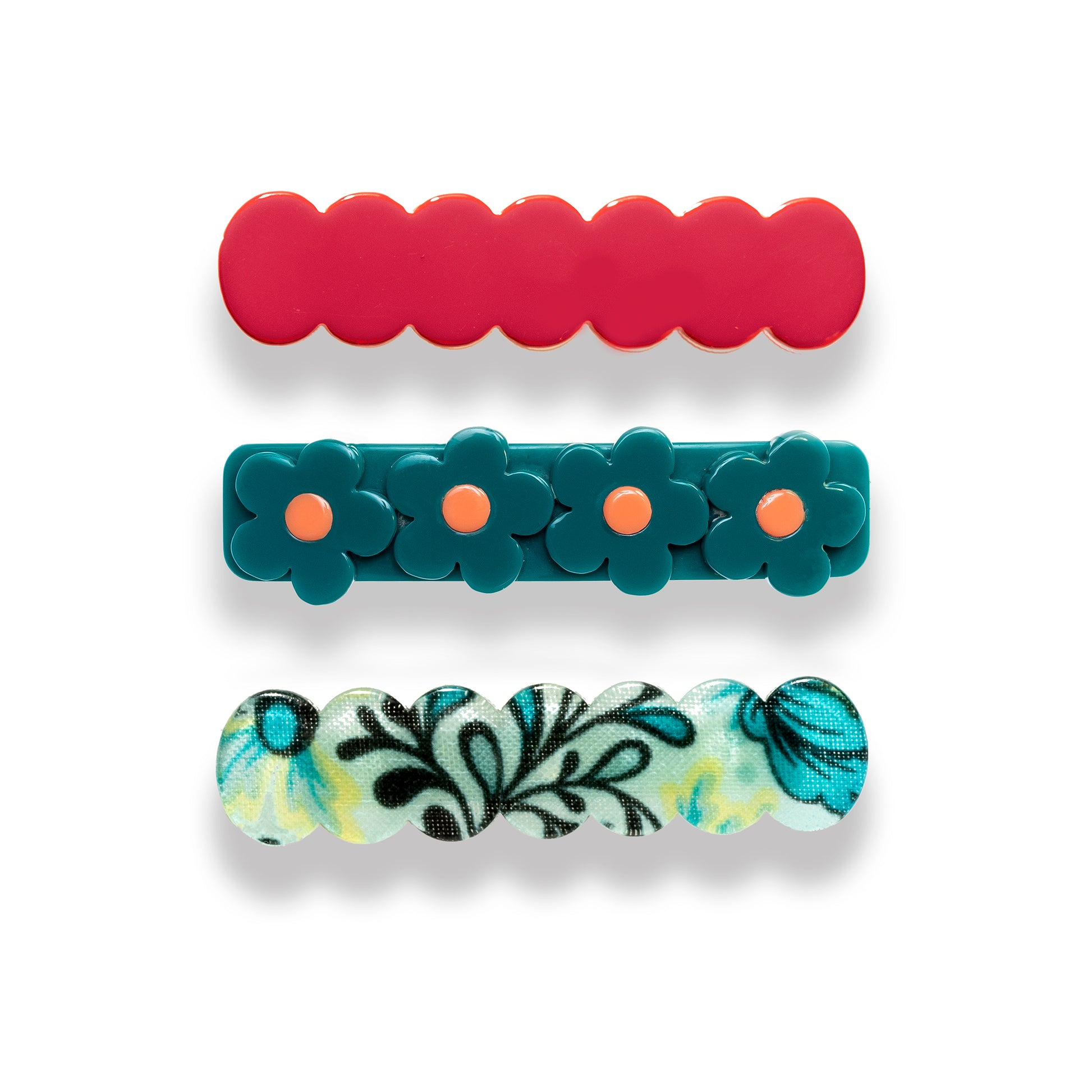 SPR- Three Combo Flowers & Green Leaves Alligator Clips