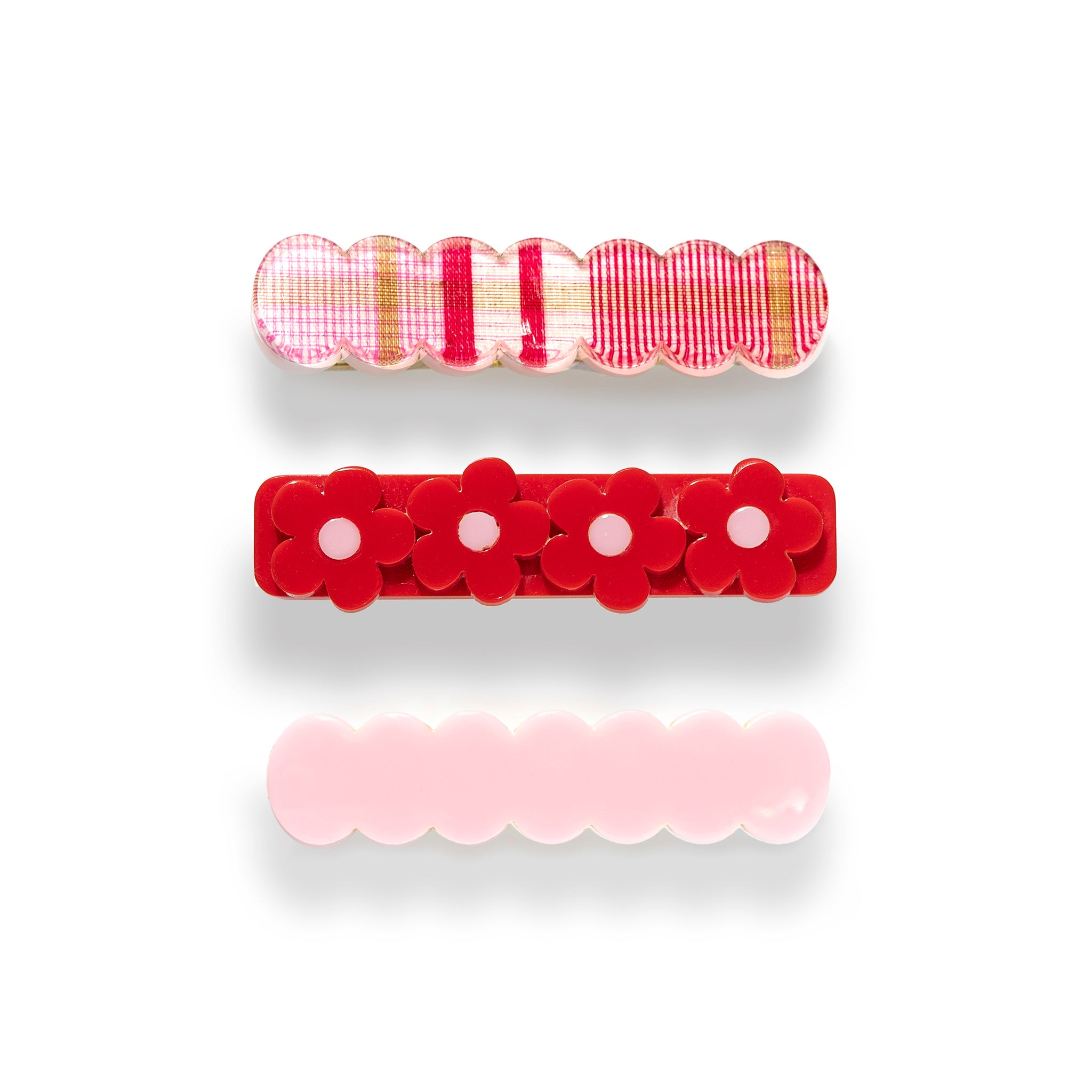 Three Combo Red flower + Plaid Alligator Clip
