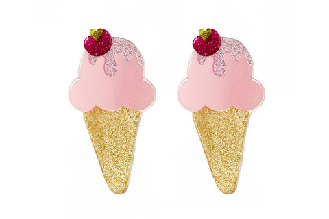 Ice Cream Hair Clips - Pink Satin -  Lilies & Roses NY