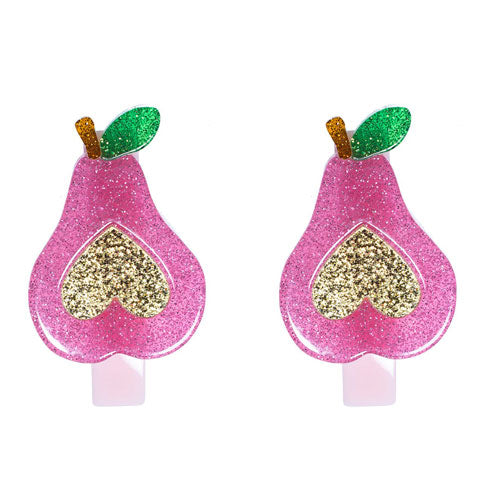 Pear Hair Clips- Bright Color and Glitter Color -  Lilies & Roses NY