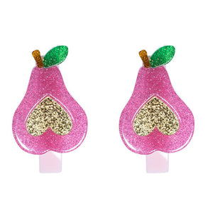 Pear Hair Clips- Bright Color and Glitter Color -  Lilies & Roses NY