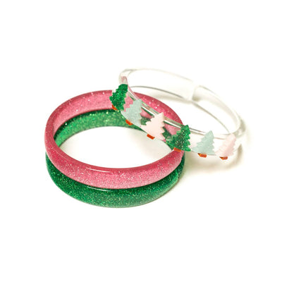 HOL-Multi Christmas Tree Glitter Pink+ Glitter Green Bangle Set