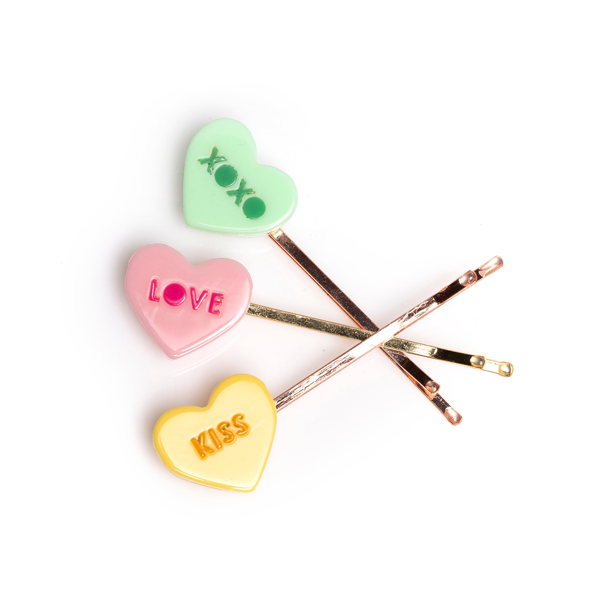 VAL-Candy Heart Pastel Shades Bobby Pin Trio