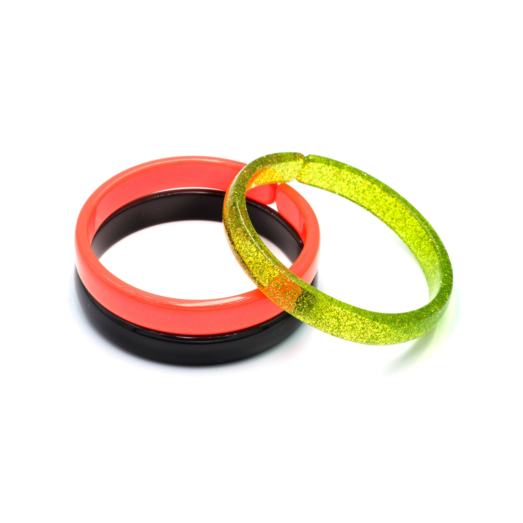 HAL23- Glitter Green Neon Orange Black Bangle Set