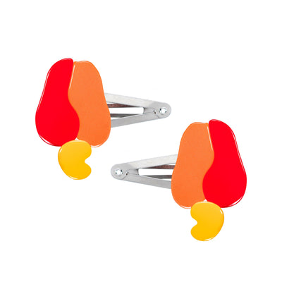 Cashew Fruit Neon Orange Snap Clips (Pair)