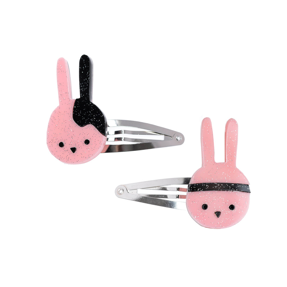 Bunny Glittery Light Pink Snap Hair Clips