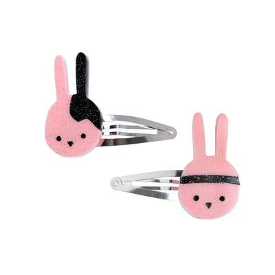 Bunny Glittery Light Pink Snap Hair Clips