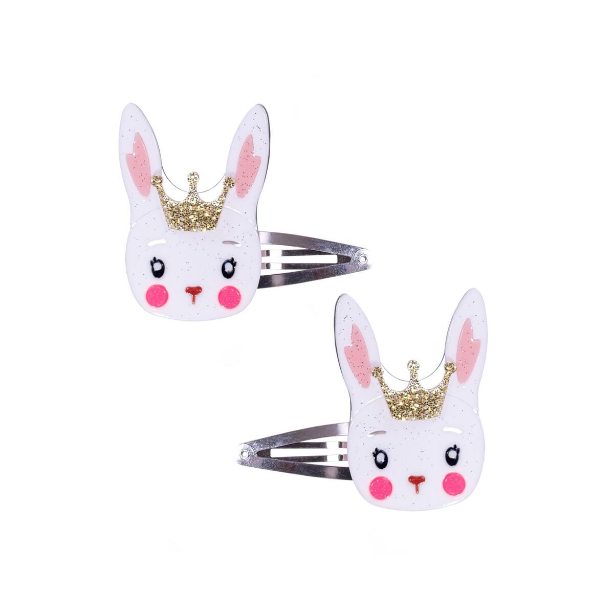 White Easter Bunny with Crown Snap Clips