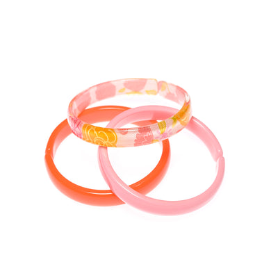 Bracelets Mix - Neon Orange + Light Pink + Floral Print -  Lilies & Roses NY