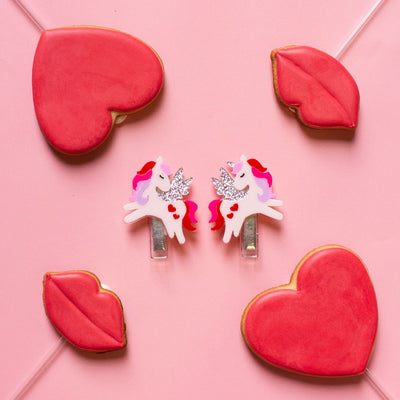 VAL-Unicorn Valentine's Red/Pink Alligator Clips