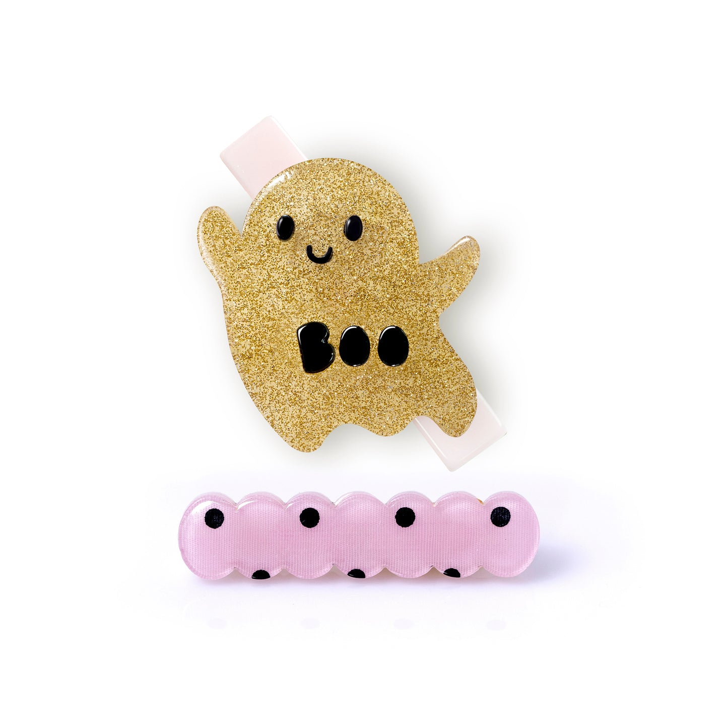 Glitter Ghost and Wave Dots Alligator Clips, Gold and Pink