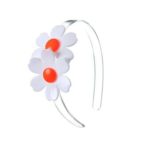 White Double Daisies Headband - Orange Accent