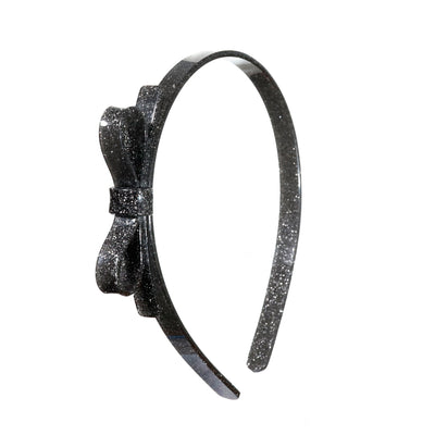 Thin Bow Headband - Glitter Black