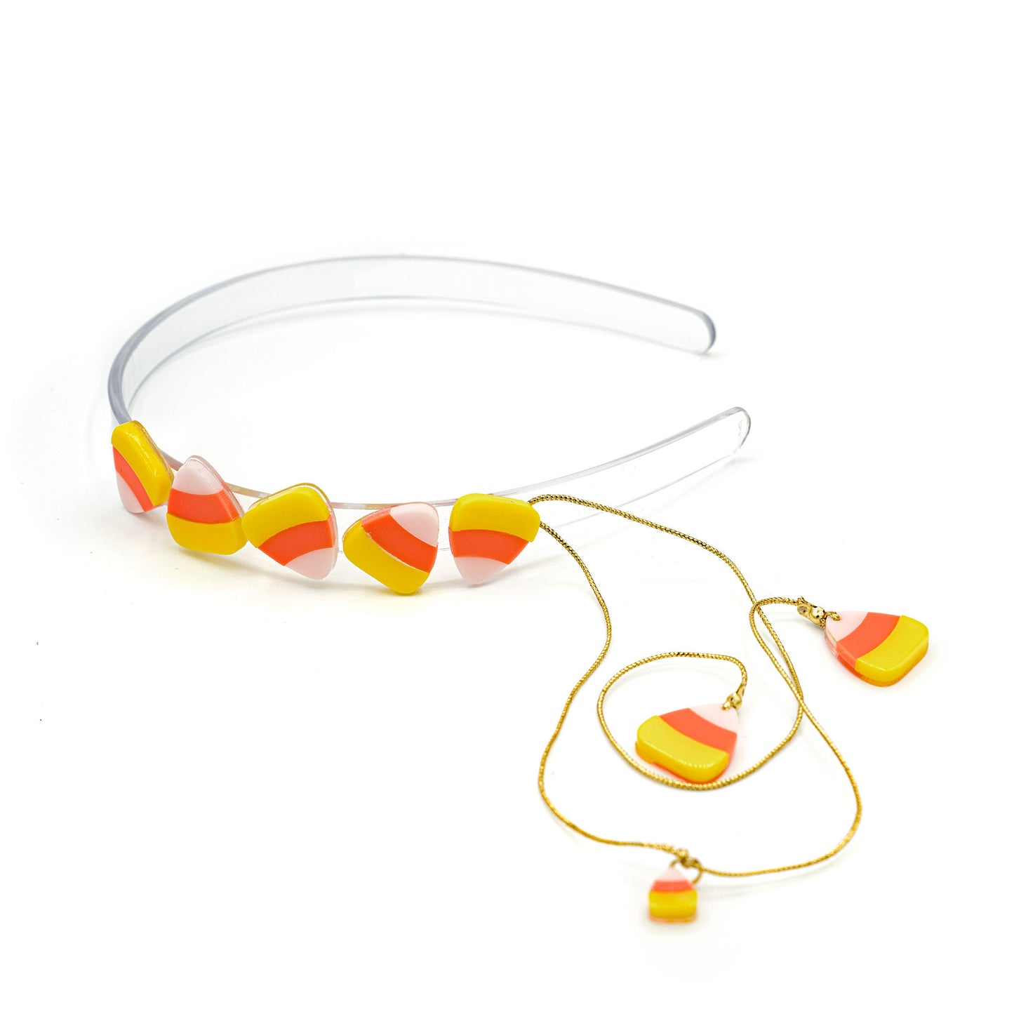 Acrylic Headband with 5 candy corn charms 
