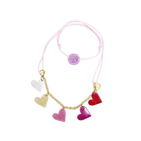VAL-Glitter Pink Hearts Necklace